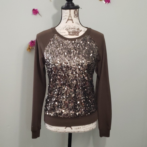 Forever 21 Festive Bronze Sequin Sweatshirt - Picture 9 of 12